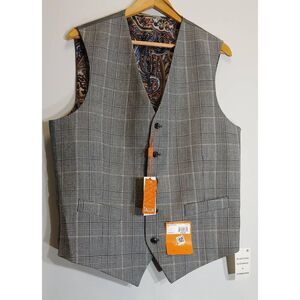 Tallia mens medium gray wool suit vest houndstooth black white